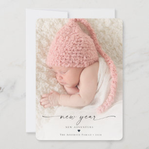 Tarjeta de foto de bebé para una nueva aventura en