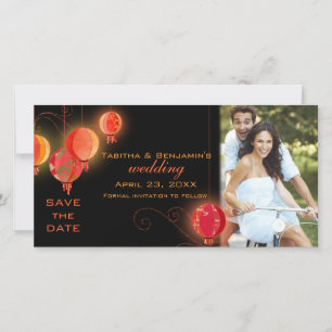 Tarjeta de Foto de Boda con Luces de Linterna para