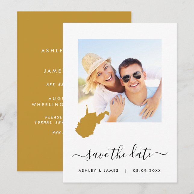 Tarjeta de Foto de Boda con Mapa de Virginia Occid (Anverso / Reverso)