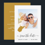 Tarjeta de Foto de Boda con Mapa de Virginia Occid<br><div class="desc">Permita que los invitados sepan que deben guardar la fecha de su boda con esta hermosa tarjeta de foto minimalista con un contorno del mapa de la ubicación de su evento.</div>