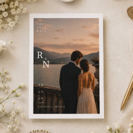 Tarjeta de foto de boda con monograma elegante par