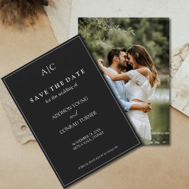 Tarjeta de Foto de Boda con Monograma Negro para G