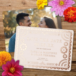Tarjeta de Foto de Boda con Papel Picado en Hojala