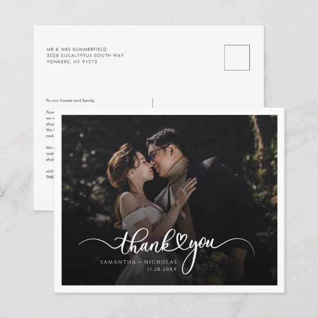 Tarjeta de Foto de Boda de Agradecimiento con Pres (Anverso / Reverso)