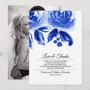 Tarjeta de foto de boda de agradecimiento floral a