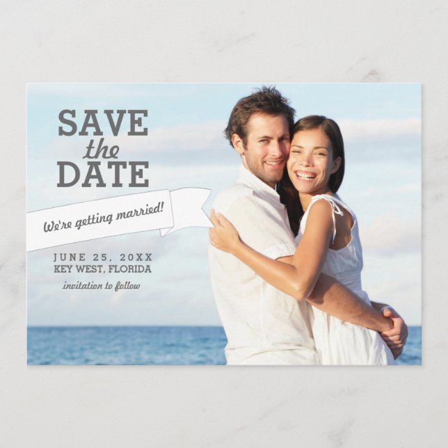 Tarjeta de Foto de Boda de Banner Moderno para Gua (Anverso)