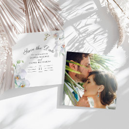 Tarjeta de Foto de Boda de Orquídea Blanca para Gu