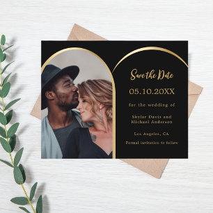 Tarjeta de Foto de boda en negro y oro para Guarda