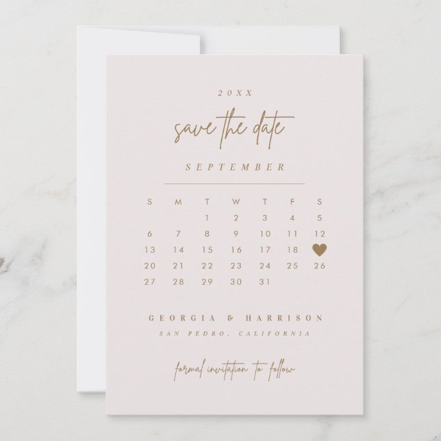 Tarjeta de Foto de Calendario de Corazón Dorado pa (Anverso)