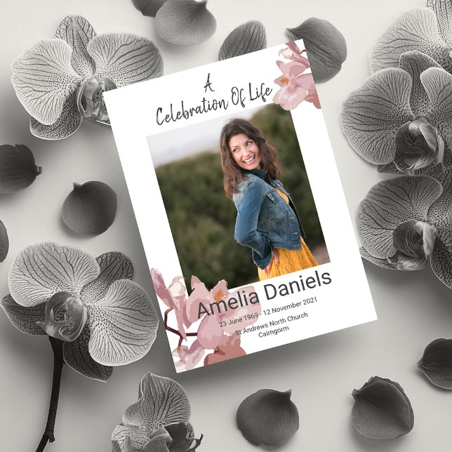 Tarjeta de Foto de Celebración de Vida de Orquídea (Subido por el creador)