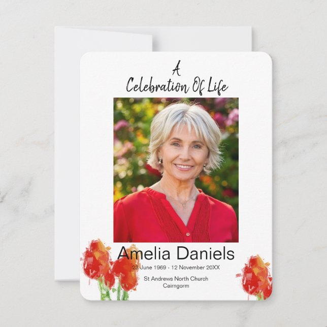Tarjeta de Foto de Celebración de Vida de Tulipán  (Anverso)
