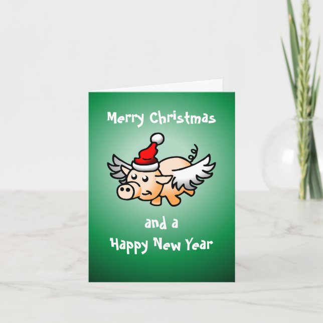 Tarjeta de foto de cerdo para Navidades voladores (Anverso)