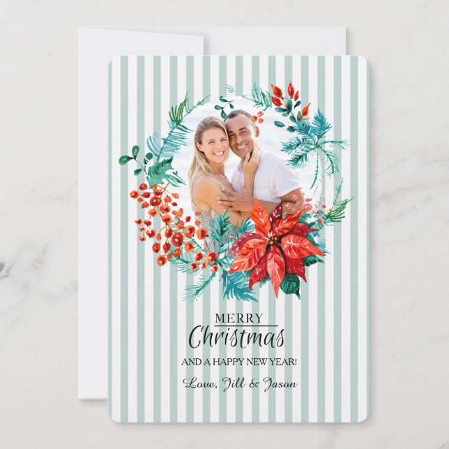 Tarjeta de Foto de Corona de Navidad (Anverso)