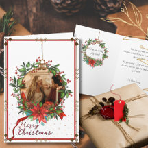 Tarjeta de Foto de Corona de Navidad con Bayas de