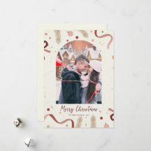 Tarjeta de Foto de Corona y Lazos de Navidad Capri