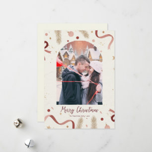 Tarjeta de Foto de Corona y Lazos de Navidad Capri