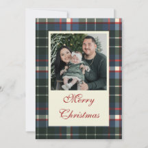 Tarjeta de foto de cuadros verdes con Feliz Navida