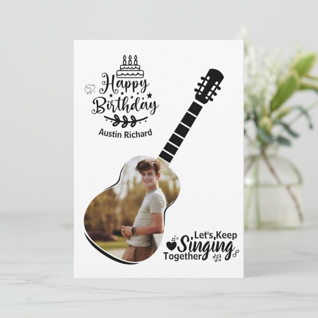 Tarjeta de foto de cumpleaños feliz para seguir ca (Anverso de pie)