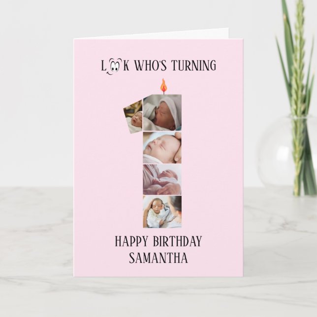 Tarjeta de foto de cumpleaños número 1 (Anverso)