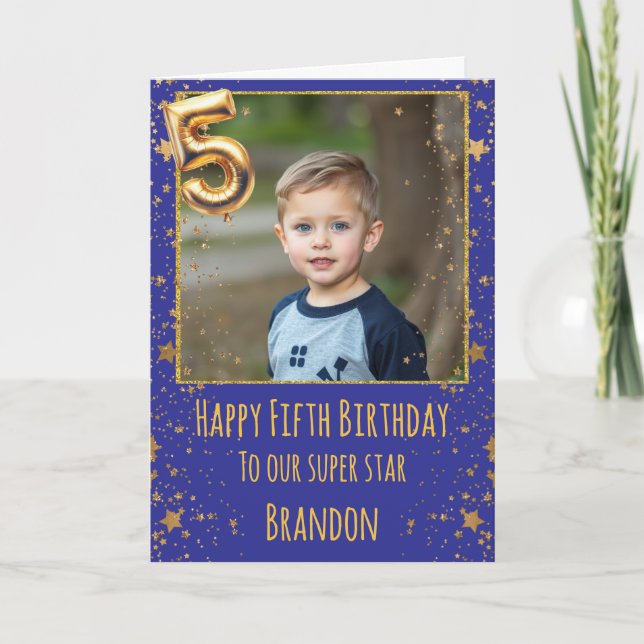 Tarjeta de foto de cumpleaños número 5 (Anverso)