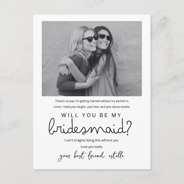 Tarjeta de Foto de Dama de Honor con Letra Moderna (Anverso)