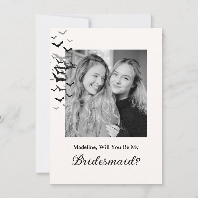 Tarjeta de foto de dama de honor de murciélago neg (Anverso)