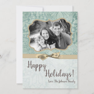 Tarjeta de foto de damasco azul de invierno XMAS p