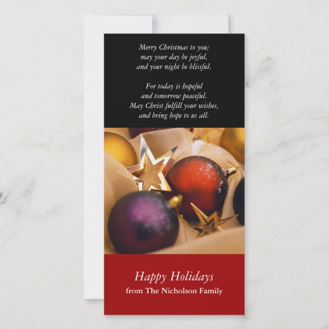 Tarjeta de foto de decoraciones navideñas (Anverso)