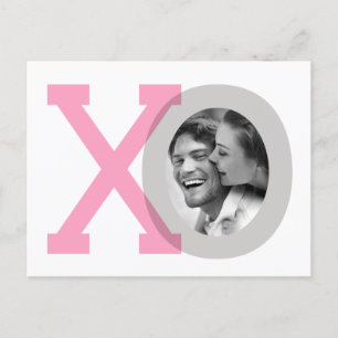 Tarjeta de Foto de Fecha de Boda Gris Rosa XO