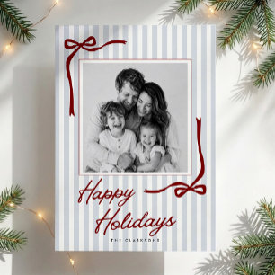 Tarjeta de Foto de Felices Fiestas con Rayas Azule