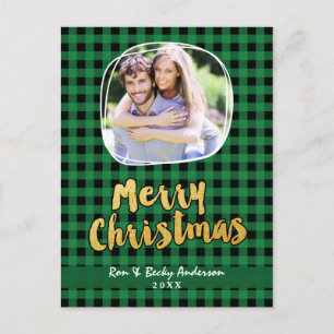 Tarjeta de Foto de Feliz Navidad en Cuadros Verdes