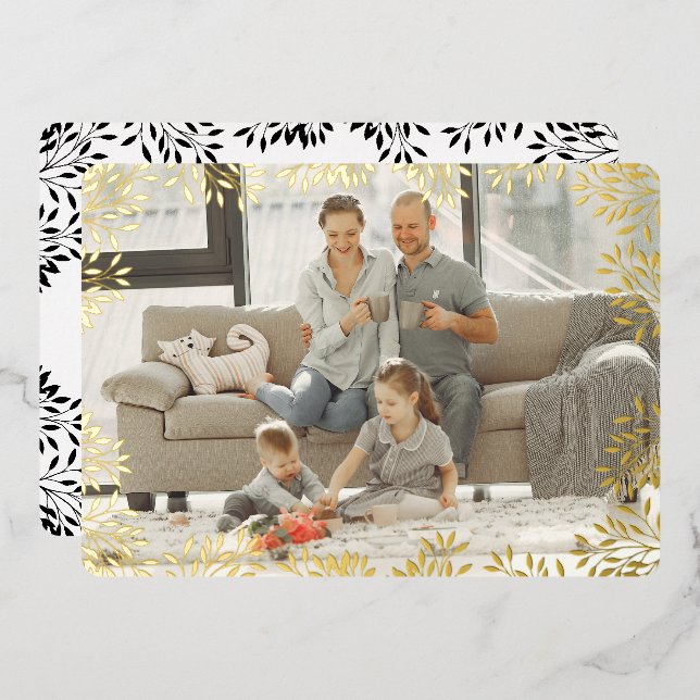 Tarjeta de foto de Foliage de Feliz Navidad (Anverso/Reverso)