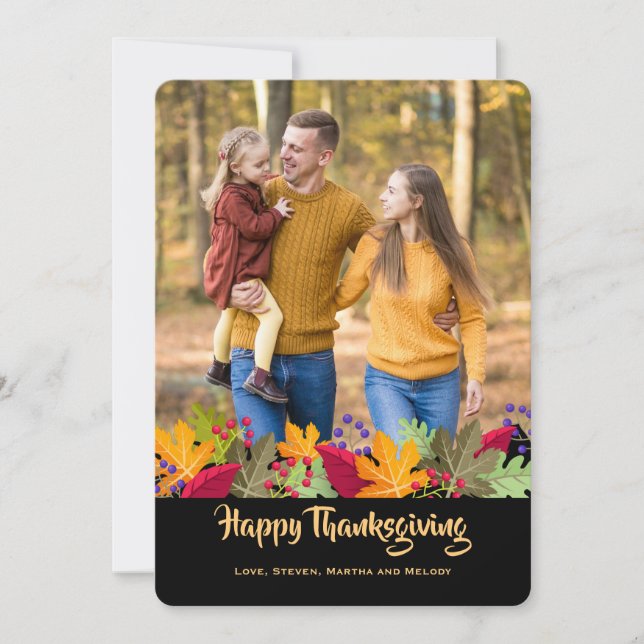 Tarjeta de Foto de Follaje de Otoño y Bayas (Anverso)