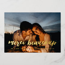 Tarjeta de Foto de Gracias Gold Merci Beaucoup