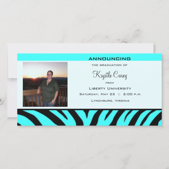 Tarjeta de foto de graduación Aqua Zebra (Anverso)