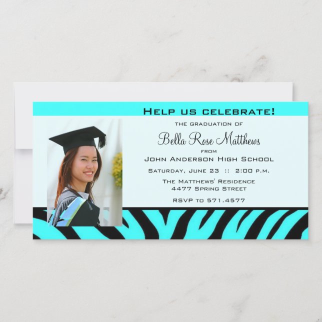 Tarjeta de foto de graduación Aqua Zebra (Anverso)
