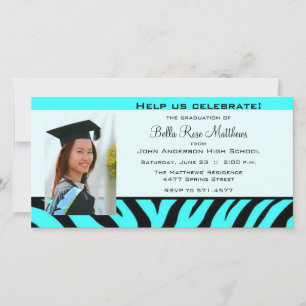 Tarjeta de foto de graduación Aqua Zebra