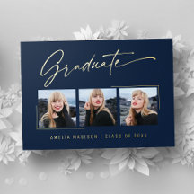 Tarjeta de foto de graduación de tinta dorada mode