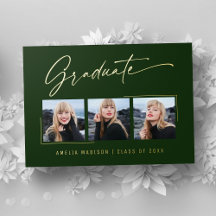 Tarjeta de foto de graduación esmeralda con tinta