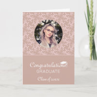 Tarjeta de foto de graduación Pink Rococo de felic