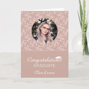 Tarjeta de foto de graduación Pink Rococo de felic