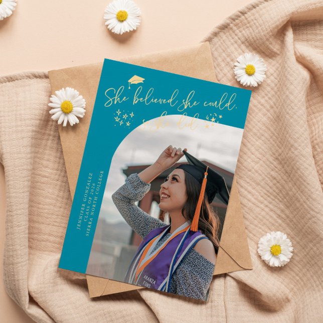 Tarjeta de foto de graduada curva Aqua Blue (Subido por el creador)