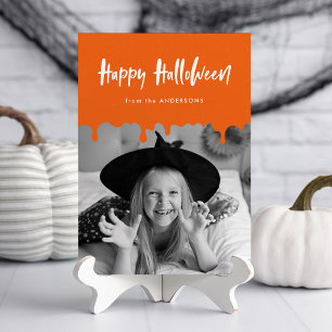 Tarjeta de Foto de Halloween de Naranja Sangrante
