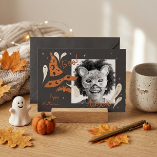 Tarjeta de foto de Halloween de sombrero de bruja