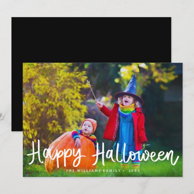 Tarjeta de foto de Halloween feliz editable de col (Anverso / Reverso)