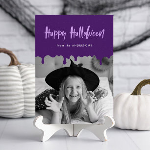 Tarjeta de Foto de Halloween Morado con Sangre Got
