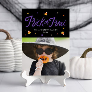 Tarjeta de Foto de Halloween 'Truco o Trato' con C