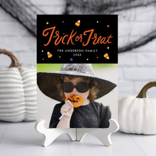 Tarjeta de Foto de Halloween 'Truco o Trato' con C