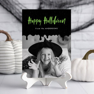 Tarjeta de Foto de Halloween Verde Lima Sangrante