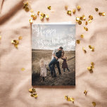 Tarjeta de foto de Happy Birthday Cute Script Hear<br><div class="desc">La tarjeta de cumpleaños incluye caligrafía de guión con corazón y corazón.</div>